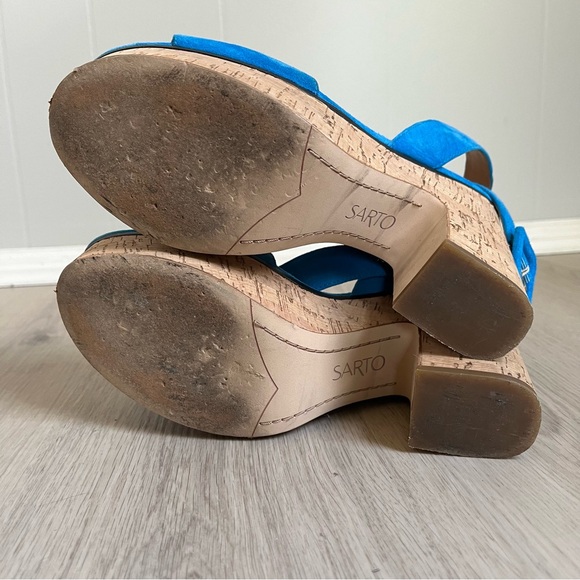 Anthropologie Franco Sarto Franny Platform Sandals‎ 9.5 Blue Cork Chunky Heels - Picture 9 of 11